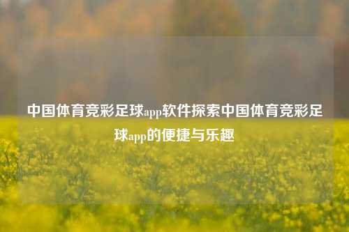 中国体育竞彩足球app软件探索中国体育竞彩足球app的便捷与乐趣