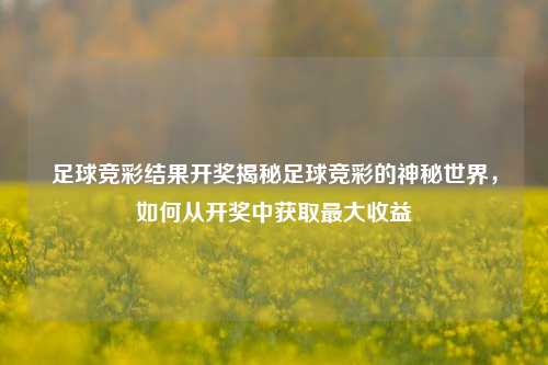 足球竞彩结果开奖揭秘足球竞彩的神秘世界，如何从开奖中获取最大收益