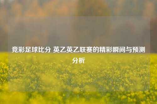 竞彩足球比分 英乙英乙联赛的精彩瞬间与预测分析