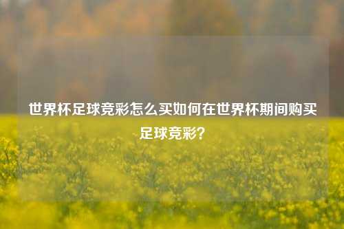 世界杯足球竞彩怎么买如何在世界杯期间购买足球竞彩？
