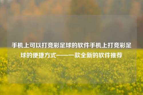 手机上可以打竞彩足球的软件手机上打竞彩足球的便捷方式——一款全新的软件推荐