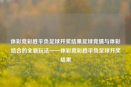 体彩竞彩胜平负足球开奖结果足球竞猜与体彩结合的全新玩法——体彩竞彩胜平负足球开奖结果