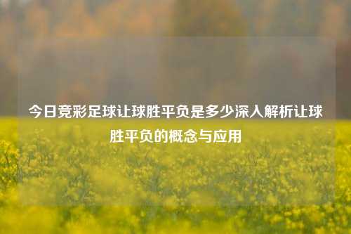 今日竞彩足球让球胜平负是多少深入解析让球胜平负的概念与应用