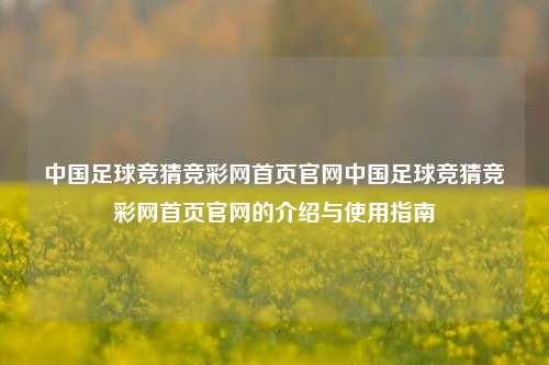 中国足球竞猜竞彩网首页官网中国足球竞猜竞彩网首页官网的介绍与使用指南