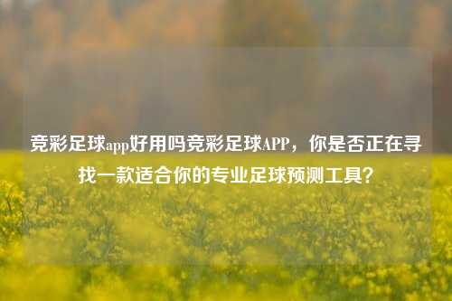 竞彩足球app好用吗竞彩足球APP，你是否正在寻找一款适合你的专业足球预测工具？