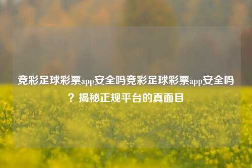 竞彩足球彩票app安全吗竞彩足球彩票app安全吗？揭秘正规平台的真面目